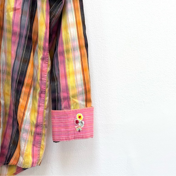 Bugatchi Uomo Men's Embroidered Flip Cuff Colorful Plaid Button Up Shirt XL - Picture 7 of 15